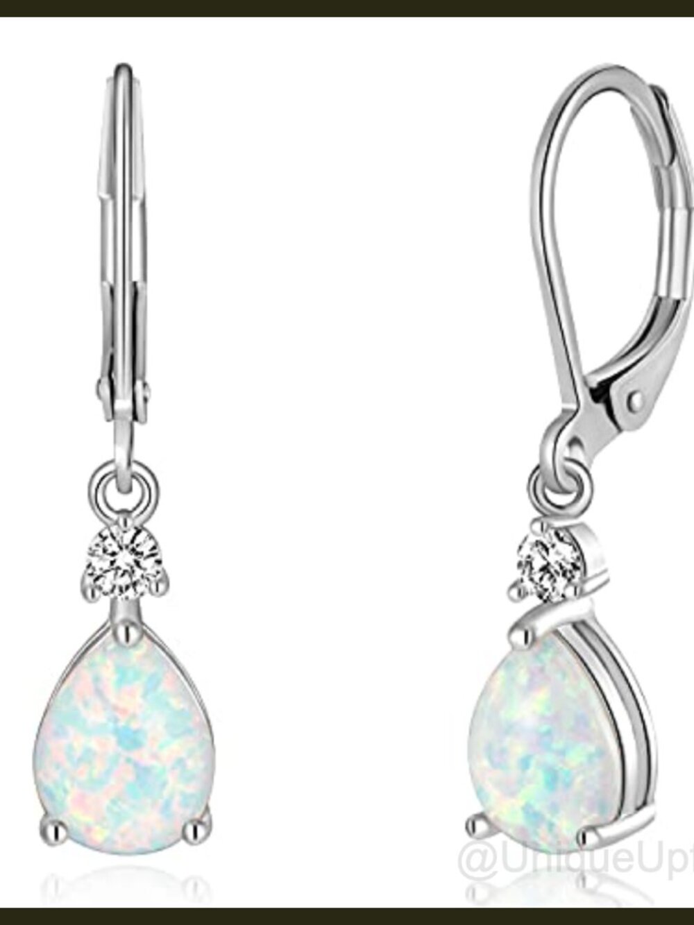 Opal Dangle Drop Earrings 14K White Gold Plated Leverback
